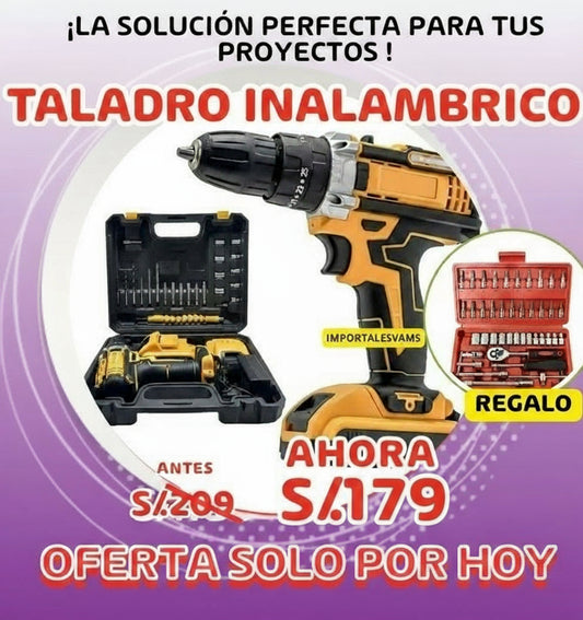 KIT TALADRO INALAMBRICO 2 BATERIAS CARGADOR,ACCESORIOS, MALETIN PROFESIONAL