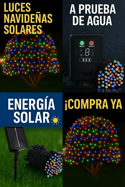 🎄 LUZ NAVIDEÑA SOLAR 50MT – MULTICOLOR y AMBAR CON CONTROL REMOTO 500 FOCOS.