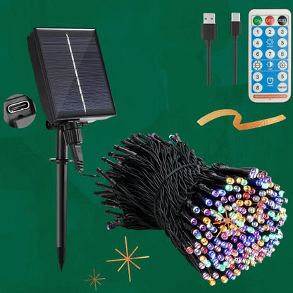 🎄 LUZ NAVIDEÑA SOLAR 50MT – MULTICOLOR y AMBAR CON CONTROL REMOTO 500 FOCOS.